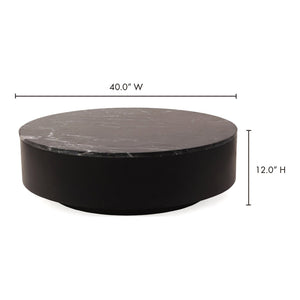 English Elm Coffee Table Round Black Marble with Gold Fleck Veining Low Profile Living Room B2769S00071