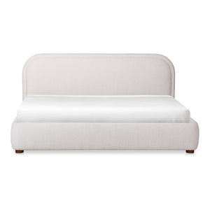 English Elm Queen Velvet Upholstered Panel Bed Solid Pine Frame Tailored Headboard Neutral Oatmeal B2769S00072