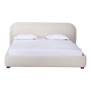English Elm Queen Velvet Upholstered Panel Bed Solid Pine Frame Tailored Headboard Neutral Oatmeal B2769S00072