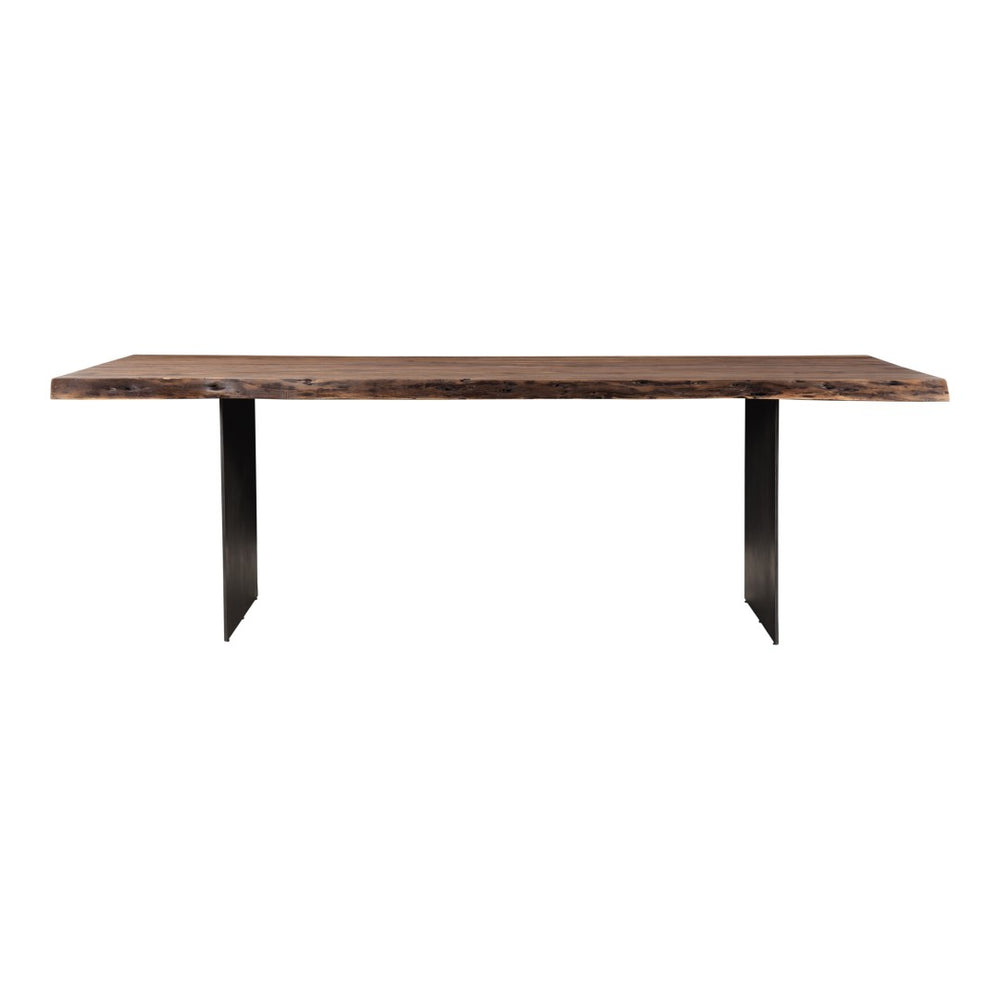 English Elm Dining Table Solid Acacia Live Edge Top with Gunmetal Iron Legs Seats Eight Guests B2769S00075
