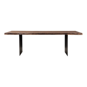 English Elm Dining Table Solid Acacia Live Edge Top with Gunmetal Iron Legs Seats Eight Guests B2769S00075