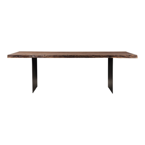 English Elm Dining Table Solid Acacia Live Edge Top with Gunmetal Iron Legs Seats Eight Guests B2769S00075