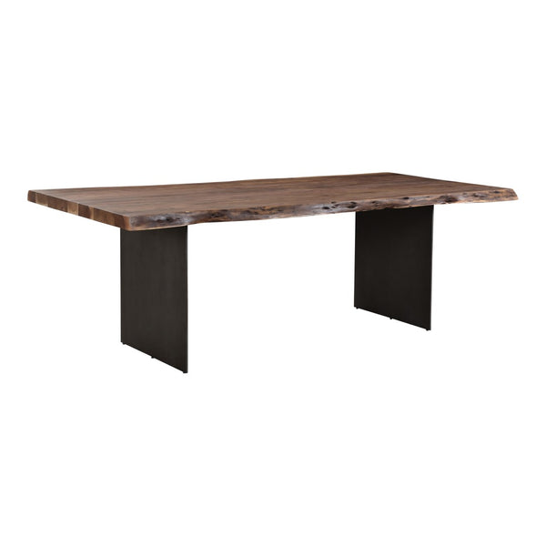 English Elm Dining Table Solid Acacia Live Edge Top with Gunmetal Iron Legs Seats Eight Guests B2769S00075