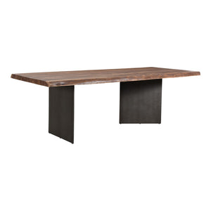 English Elm Dining Table Solid Acacia Live Edge Top with Gunmetal Iron Legs Seats Eight Guests B2769S00075