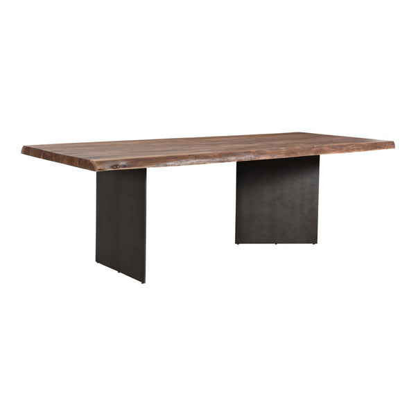 English Elm Dining Table Solid Acacia Live Edge Top with Gunmetal Iron Legs Seats Eight Guests B2769S00075