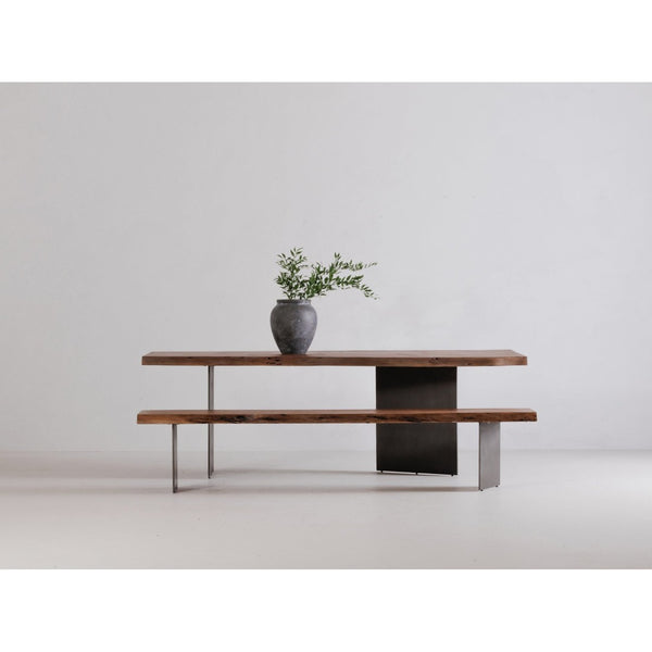 English Elm Dining Table Solid Acacia Live Edge Top with Gunmetal Iron Legs Seats Eight Guests B2769S00075