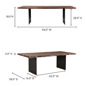 English Elm Dining Table Solid Acacia Live Edge Top with Gunmetal Iron Legs Seats Eight Guests B2769S00075