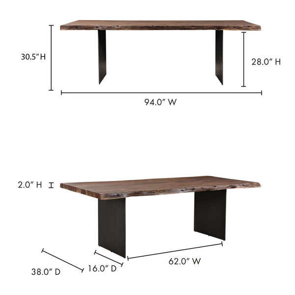 English Elm Dining Table Solid Acacia Live Edge Top with Gunmetal Iron Legs Seats Eight Guests B2769S00075