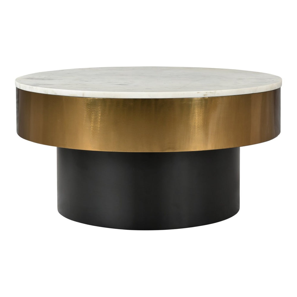 English Elm Cofee Table Round Natural Marble Top Brass Rim Art Deco Living Room Accent B2769S00076
