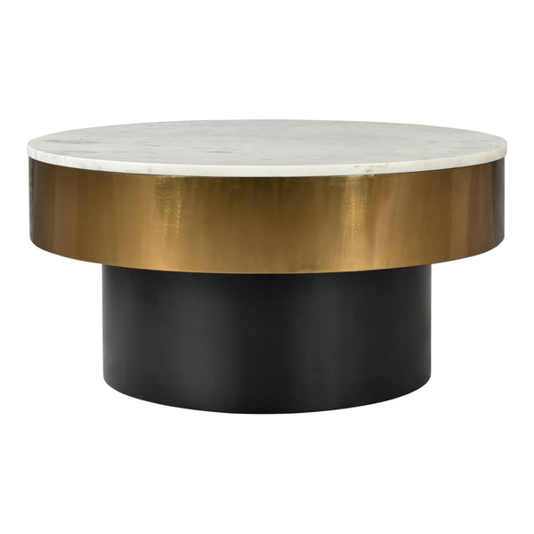 English Elm Cofee Table Round Natural Marble Top Brass Rim Art Deco Living Room Accent B2769S00076