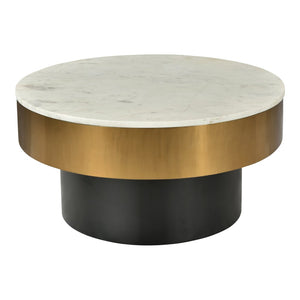 English Elm Cofee Table Round Natural Marble Top Brass Rim Art Deco Living Room Accent B2769S00076