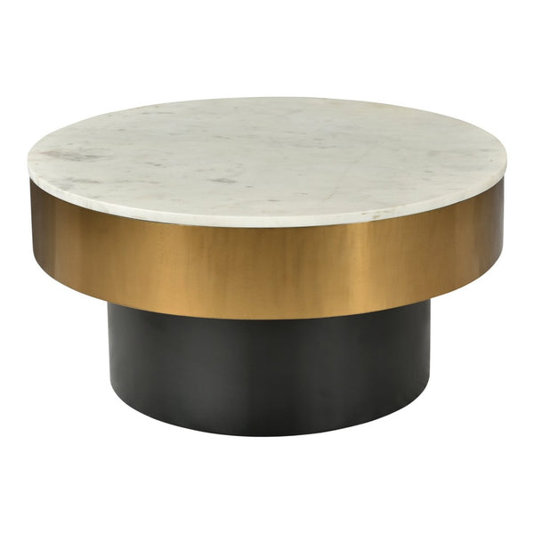 English Elm Cofee Table Round Natural Marble Top Brass Rim Art Deco Living Room Accent B2769S00076