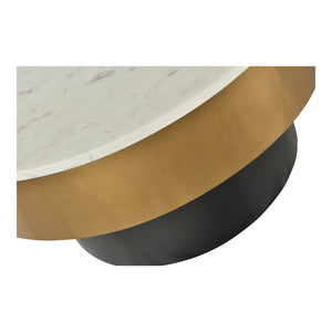 English Elm Cofee Table Round Natural Marble Top Brass Rim Art Deco Living Room Accent B2769S00076