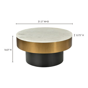English Elm Cofee Table Round Natural Marble Top Brass Rim Art Deco Living Room Accent B2769S00076