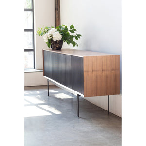 English Elm Harper Walnut Veneer Sideboard with Slim Metal Base for Dining and Living Rooms B2769S00081