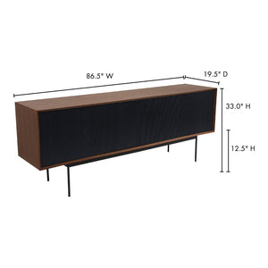 English Elm Harper Walnut Veneer Sideboard with Slim Metal Base for Dining and Living Rooms B2769S00081