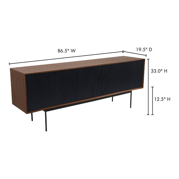 English Elm Harper Walnut Veneer Sideboard with Slim Metal Base for Dining and Living Rooms B2769S00081