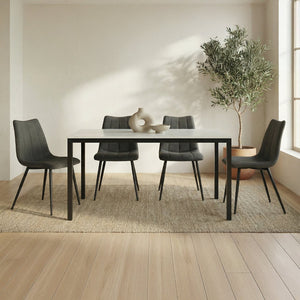 English Elm Dining Table Natural Banswara Marble Top Iron Base Seats Six Contemporary B2769S00083