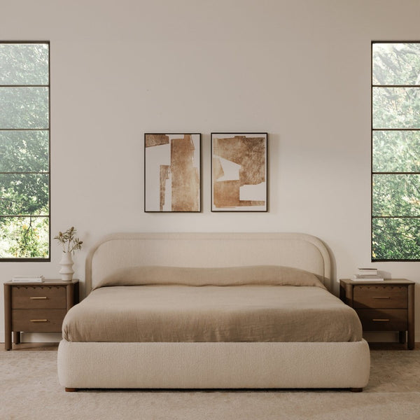 English Elm King Upholstered Bed Velvet Fabric Solid Pine Frame Padded Headboard Bedroom B2769S00084
