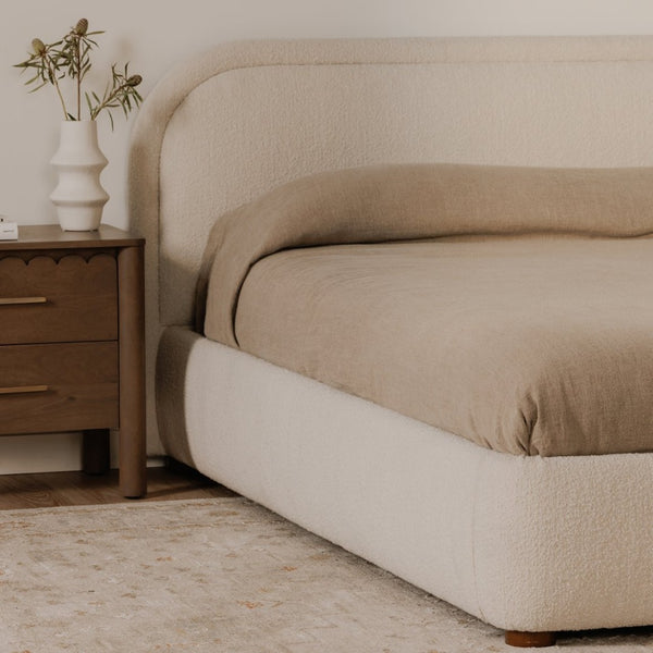 English Elm King Upholstered Bed Velvet Fabric Solid Pine Frame Padded Headboard Bedroom B2769S00084