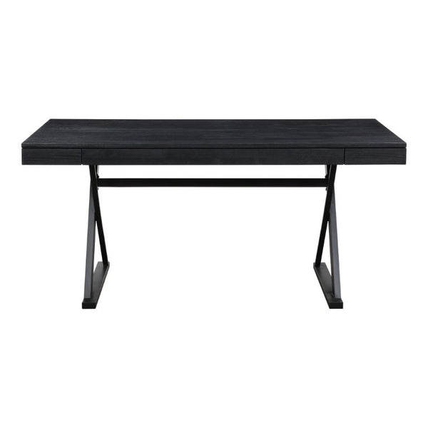 English Elm Desk, Solid Ash Tabletop with Steel Trestle Base Three Soft Close Drawers Home Office B2769S00087