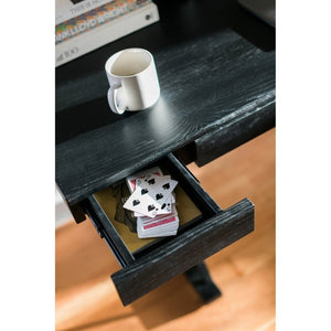 English Elm Desk, Solid Ash Tabletop with Steel Trestle Base Three Soft Close Drawers Home Office B2769S00087