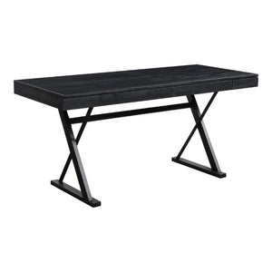 English Elm Desk, Solid Ash Tabletop with Steel Trestle Base Three Soft Close Drawers Home Office B2769S00087
