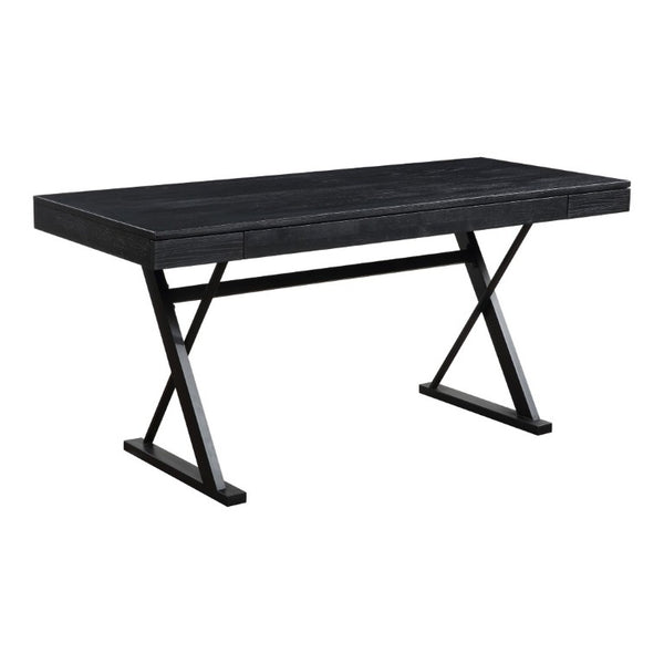 English Elm Desk, Solid Ash Tabletop with Steel Trestle Base Three Soft Close Drawers Home Office B2769S00087