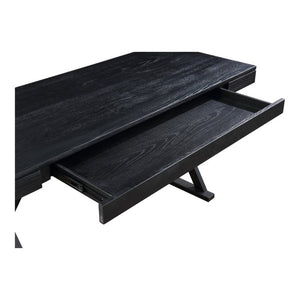 English Elm Desk, Solid Ash Tabletop with Steel Trestle Base Three Soft Close Drawers Home Office B2769S00087