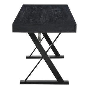 English Elm Desk, Solid Ash Tabletop with Steel Trestle Base Three Soft Close Drawers Home Office B2769S00087