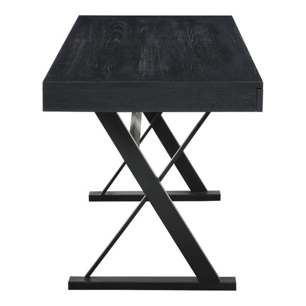 English Elm Desk, Solid Ash Tabletop with Steel Trestle Base Three Soft Close Drawers Home Office B2769S00087