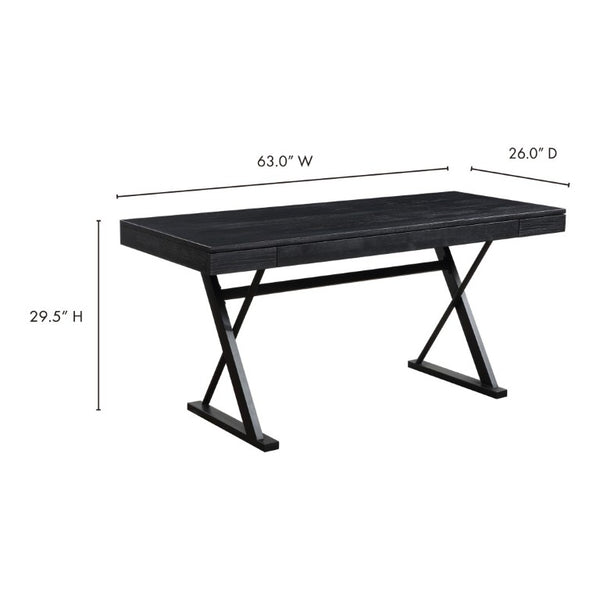 English Elm Desk, Solid Ash Tabletop with Steel Trestle Base Three Soft Close Drawers Home Office B2769S00087