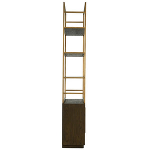 English Elm Bookshelf Solid Oak and Gold Iron Frame Art Deco Tall Display Cabinet for Living Room B2769S00089