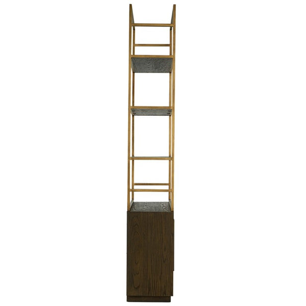 English Elm Bookshelf Solid Oak and Gold Iron Frame Art Deco Tall Display Cabinet for Living Room B2769S00089