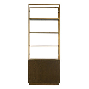 English Elm Bookshelf Solid Oak and Gold Iron Frame Art Deco Tall Display Cabinet for Living Room B2769S00089