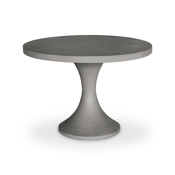 English Elm Outdoor Concrete Fiber Pedestal Round Dining Table Seats Four with Architectural Appeal B2769S00090
