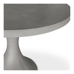 English Elm Outdoor Concrete Fiber Pedestal Round Dining Table Seats Four with Architectural Appeal B2769S00090