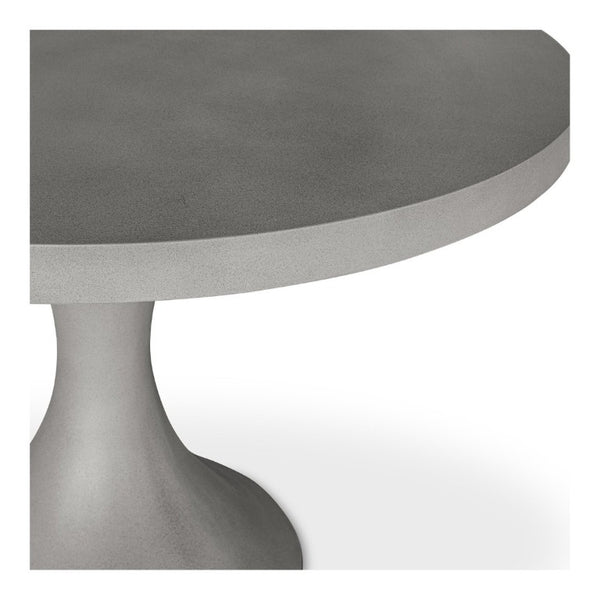 English Elm Outdoor Concrete Fiber Pedestal Round Dining Table Seats Four with Architectural Appeal B2769S00090