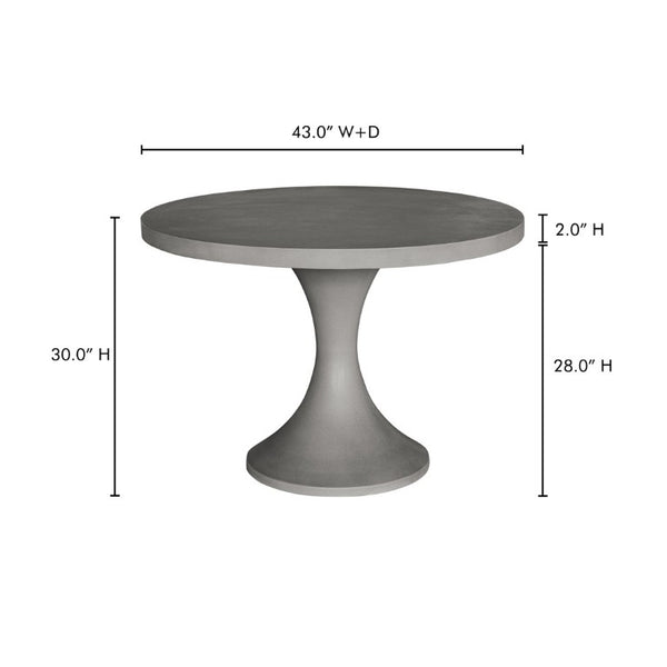 English Elm Outdoor Concrete Fiber Pedestal Round Dining Table Seats Four with Architectural Appeal B2769S00090