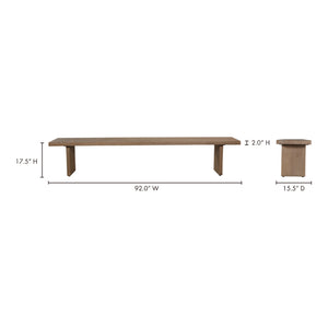 English Elm Bench, Solid Oak Sandblasted Amber Finish Minimalist Seat for Dining Entryway Bedroom B2769S00091