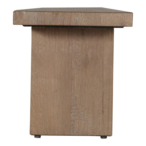 English Elm Bench, Solid Oak Sandblasted Amber Finish Minimalist Seat for Dining Entryway Bedroom B2769S00091