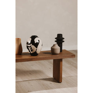 English Elm Bench, Solid Oak Sandblasted Amber Finish Minimalist Seat for Dining Entryway Bedroom B2769S00091