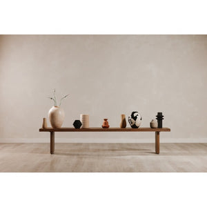 English Elm Bench, Solid Oak Sandblasted Amber Finish Minimalist Seat for Dining Entryway Bedroom B2769S00091
