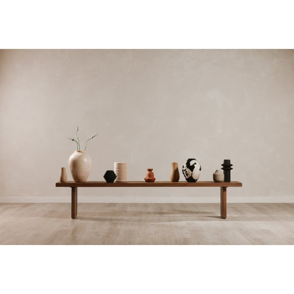 English Elm Bench, Solid Oak Sandblasted Amber Finish Minimalist Seat for Dining Entryway Bedroom B2769S00091