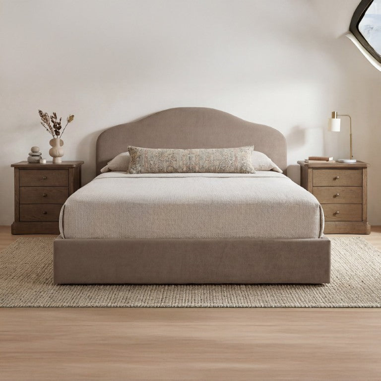 English Elm King Upholstered Storage Bed Solid Wood Frame Arched Headboard Hydraulic Lift B2769S00092