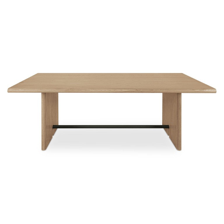English Elm Dining Table Seats Six with Oak Veneer Top Carved Legs and Bronze Spreader Bar B2769S00093