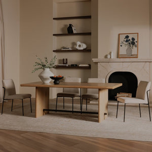 English Elm Dining Table Seats Six with Oak Veneer Top Carved Legs and Bronze Spreader Bar B2769S00093