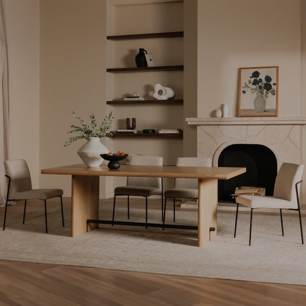 English Elm Dining Table Seats Six with Oak Veneer Top Carved Legs and Bronze Spreader Bar B2769S00093