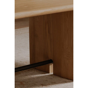 English Elm Dining Table Seats Six with Oak Veneer Top Carved Legs and Bronze Spreader Bar B2769S00093