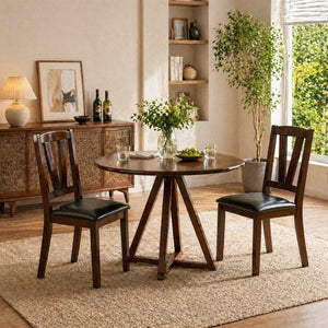 English Elm Set of 2 Cushioned Rubberwood Dining Chairs Warm Brown Finish for Kitchen Tables B2770P507144